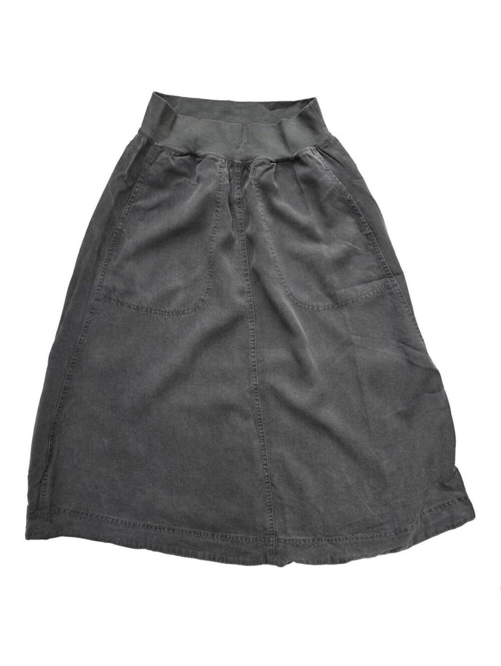 Cut Loose Grey Cotton Midi Skirt With Pockets And Wide Wide Waistband SM.